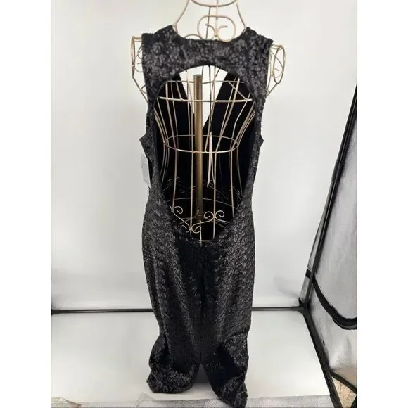 DRESS THE POPULATION Black Sequin Halter Low back midi Cocktail dress Size XXL - Picture 7 of 10